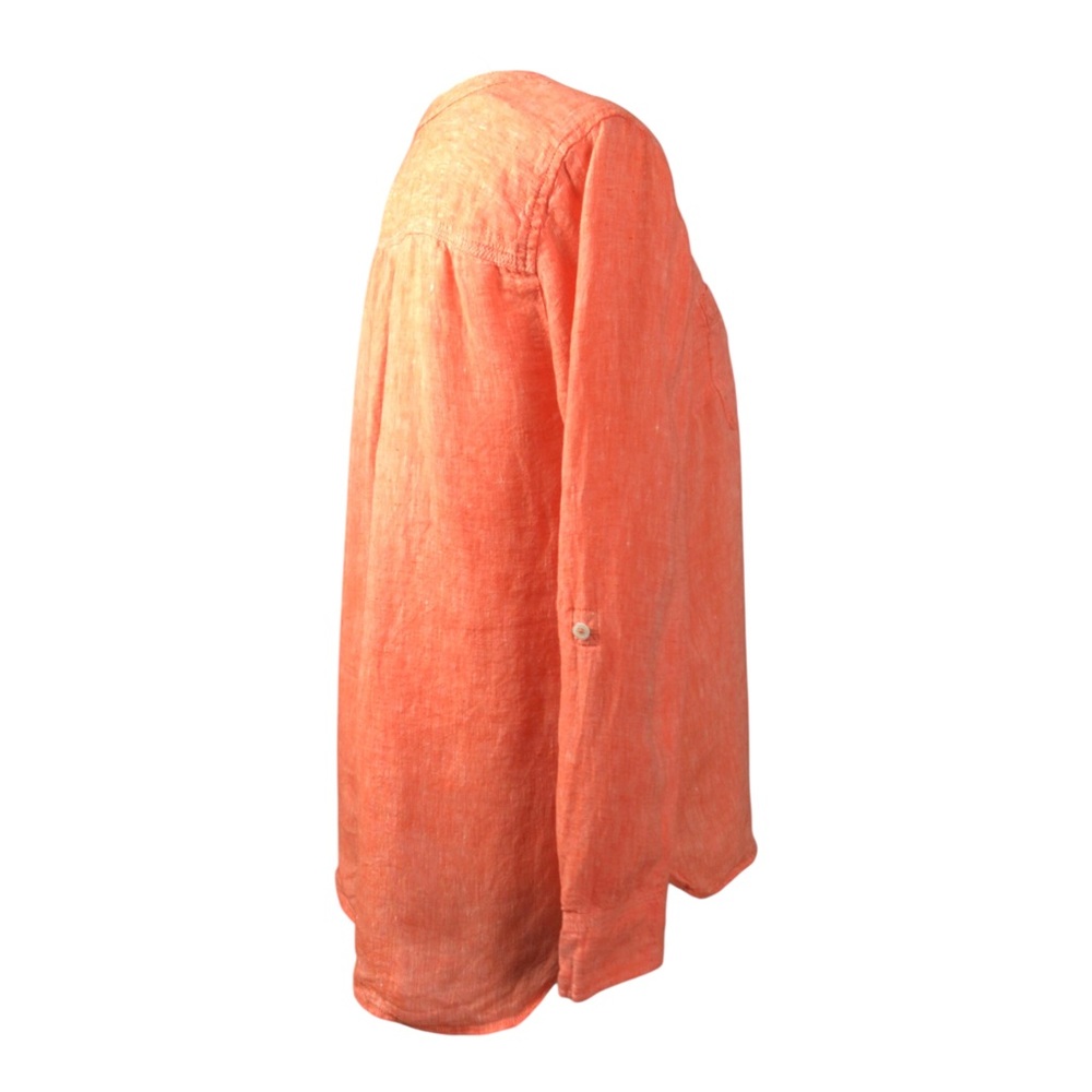 Talbots 100% Linen Tunic Blouse Orange Roll Tab Sleeve Sz MP Side Button Details - Picture 6 of 9